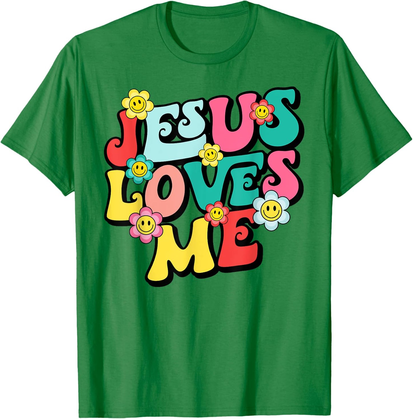 Jesus Loves Me Retro Vintage Groovy Style Men T-Shirt - T-Shirt | Irish Green