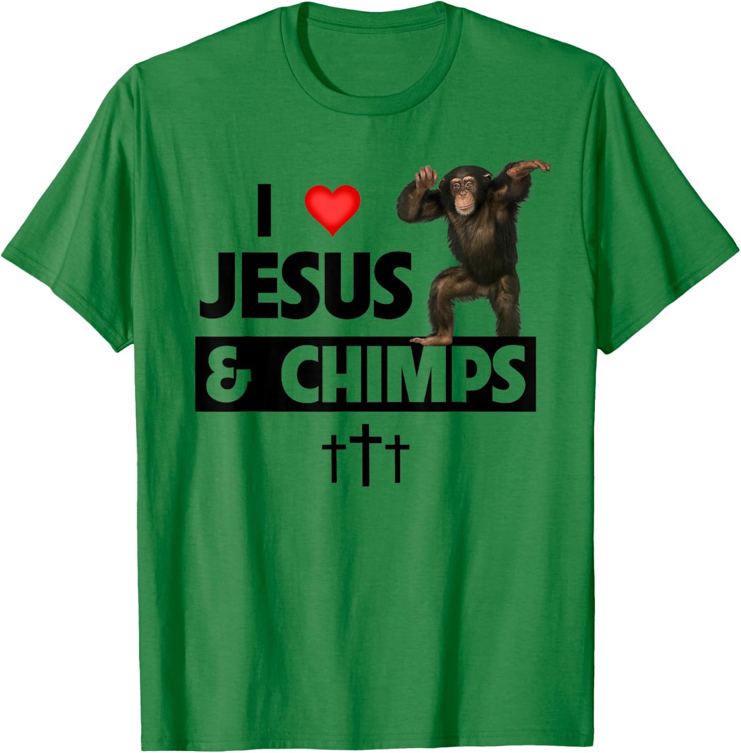 I Love Jesus and Chimps Christian Chimpanzee Monkey Lovers T-Shirt - T-Shirt | Irish Green