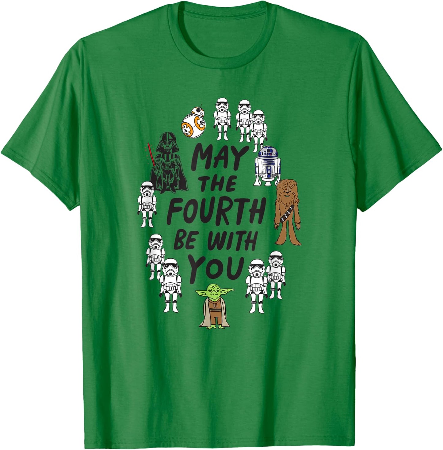 Amazon Essentials Boys' May the Fourth Be With You Doodle Characters , White, Small T-Shirt - T-Shirt | Irish Green