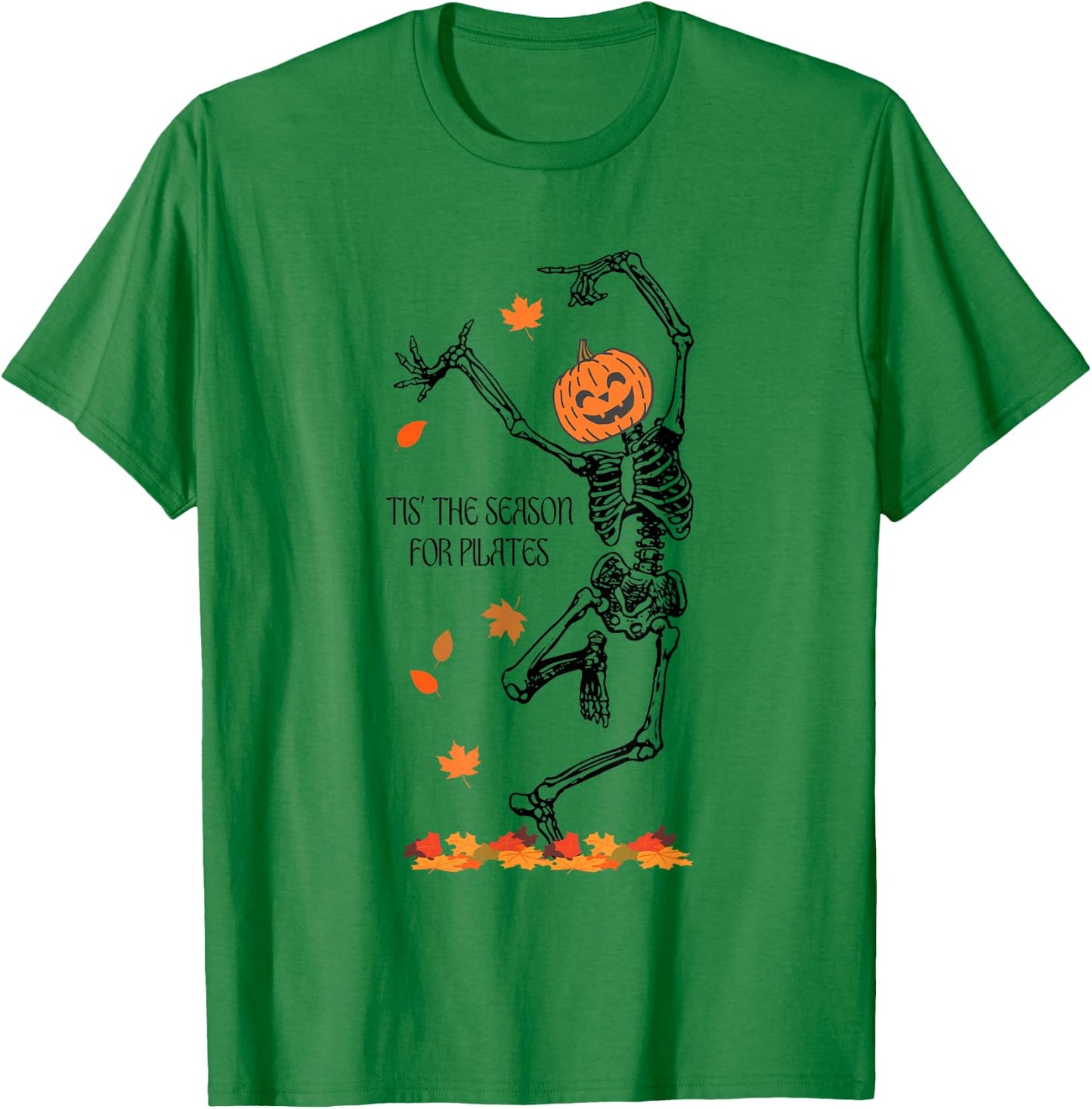 Skeleton Tis The Season For Pilates Meditation Halloween T-Shirt - T-Shirt | Irish Green