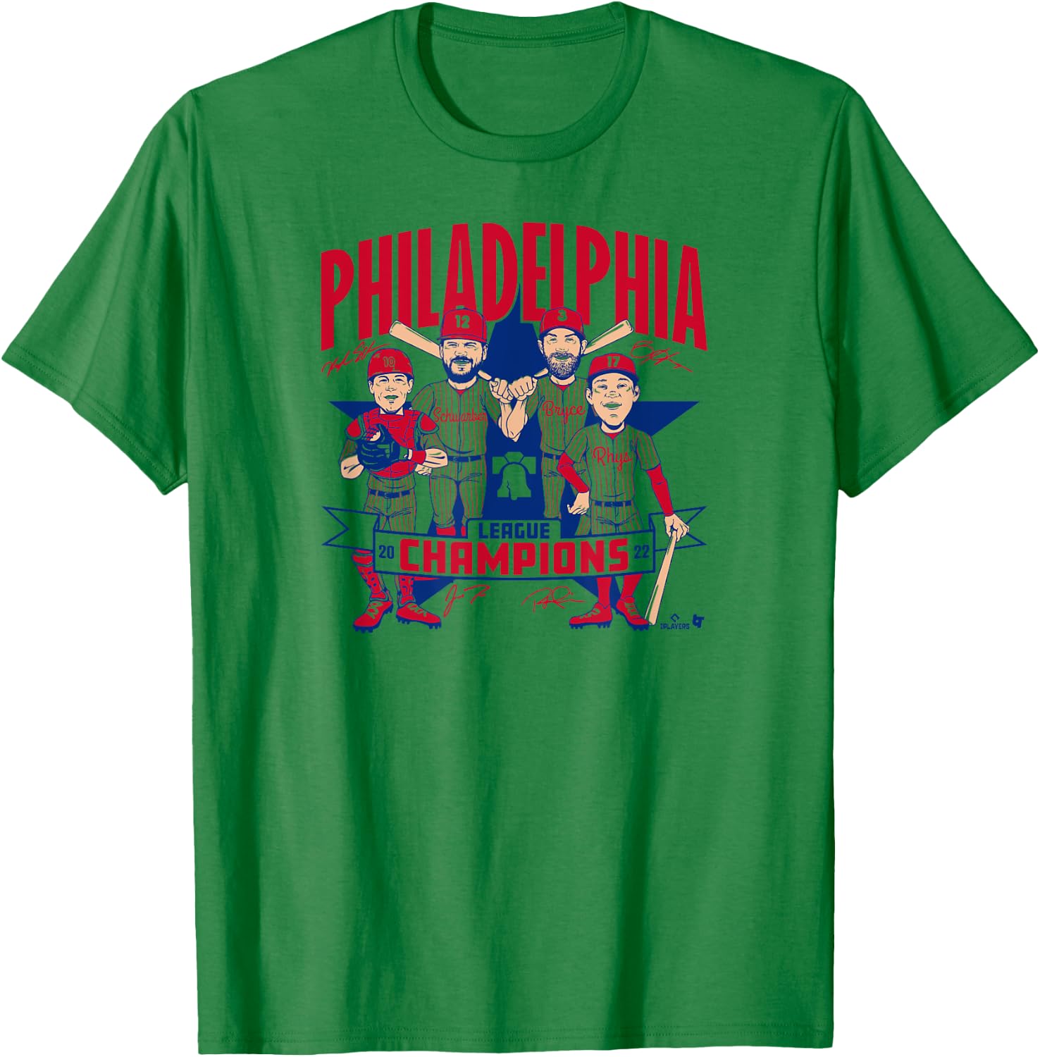 2022 League Champions Caricature - Philadelphia Baseball T-Shirt - T-Shirt | Irish Green