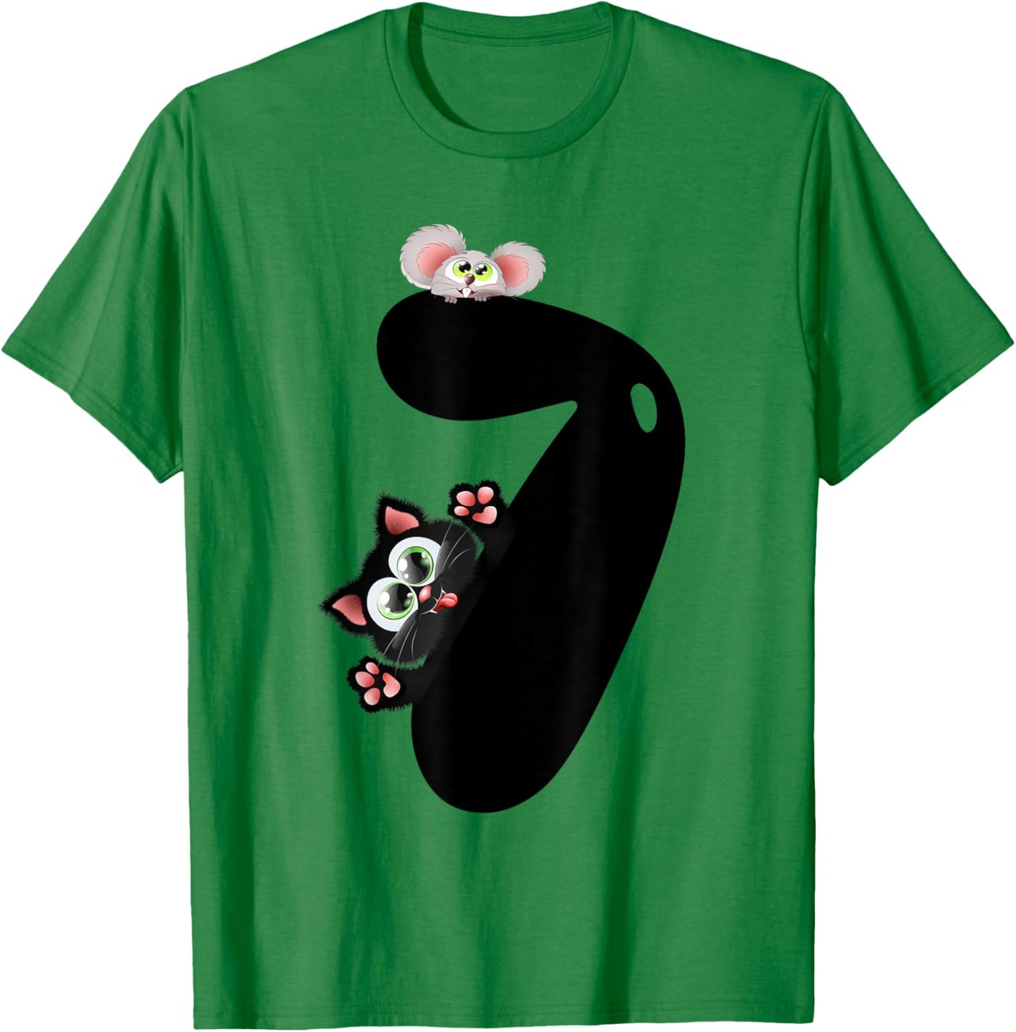 7 Years Old Cat And Mouse 7th Birthday Boy Girl T-Shirt - T-Shirt | Irish Green