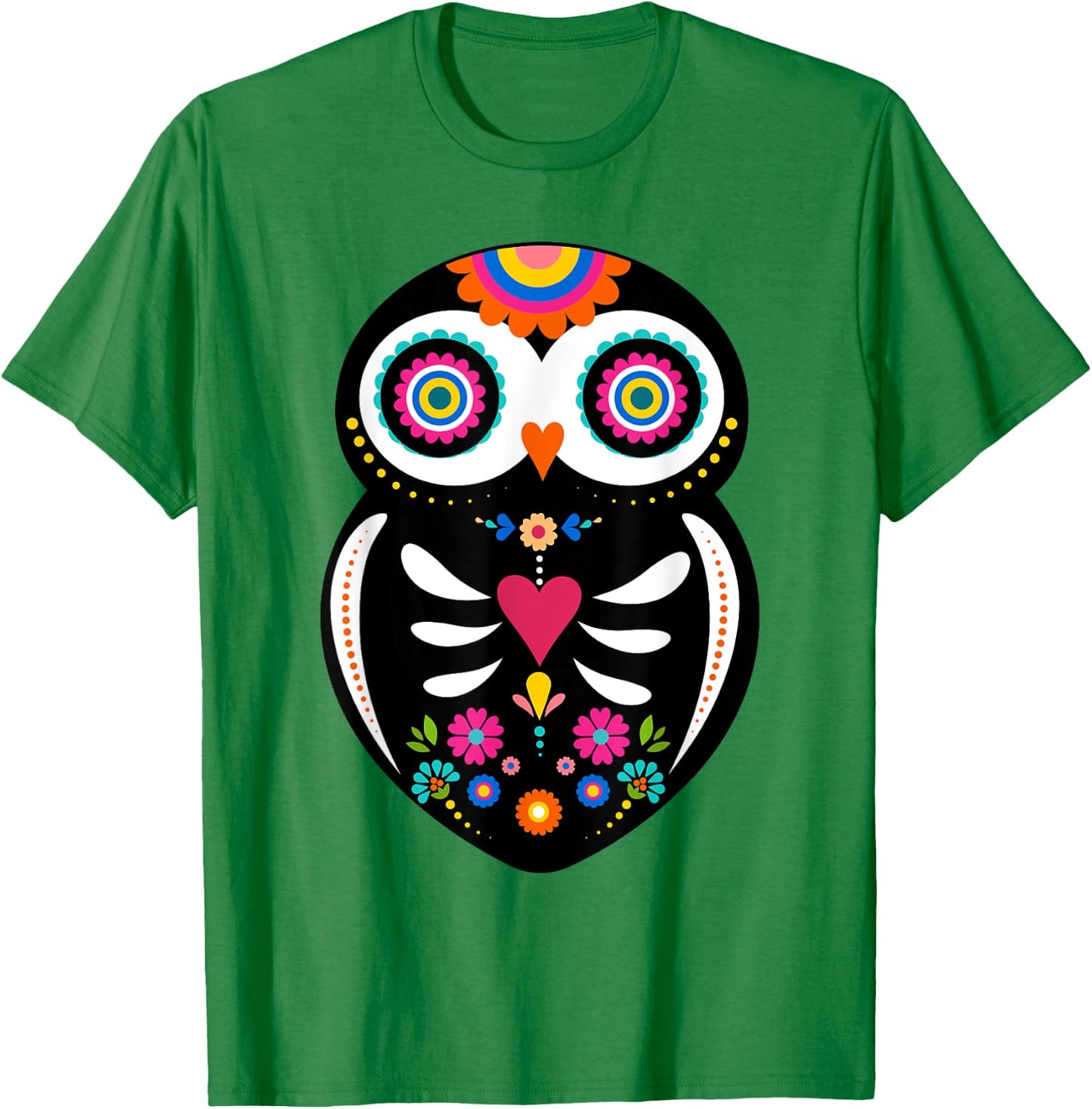 Dia de los Muertos Night Owl Sugar Skull Mexican Halloween T-Shirt - T-Shirt | Irish Green