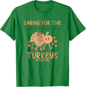 Retro Thanksgiving Mother Baby Nurse Postpartum Maternity T-Shirt - T-Shirt | Irish Green
