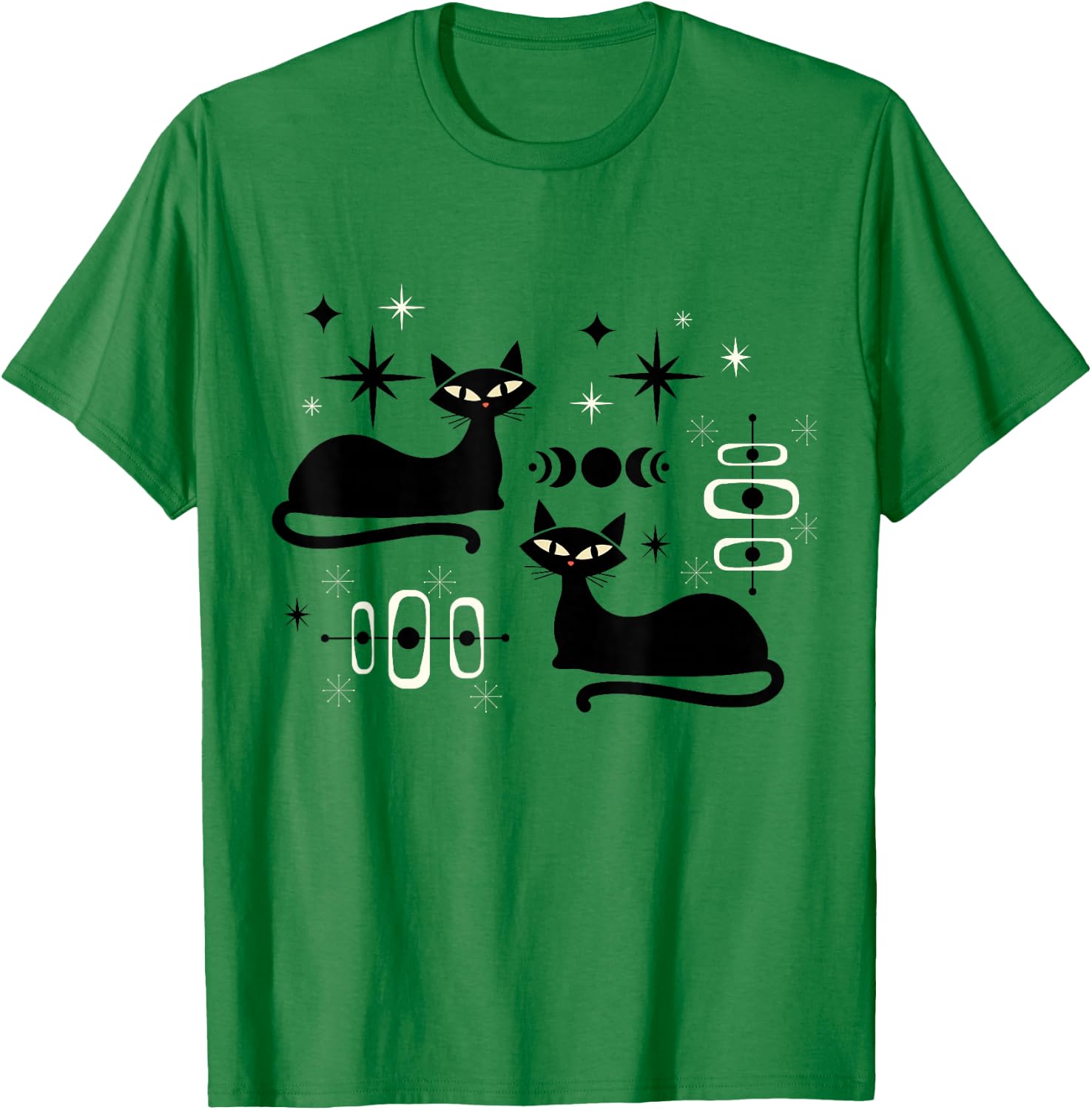 Midcentury Mid Century Cat Retro Atomic Age Space Modern T-Shirt - T-Shirt | Irish Green