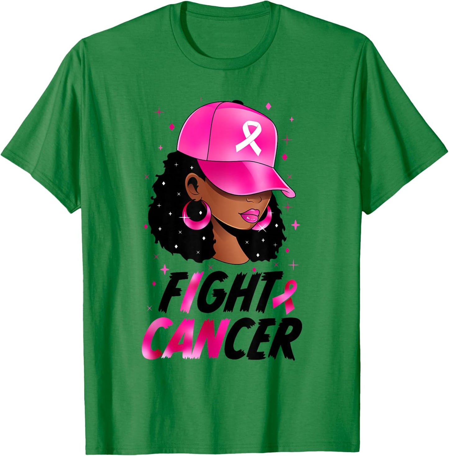 Black Girl Black Woman Breast Cancer Awareness Pink Ribbon T-Shirt - T-Shirt | Irish Green