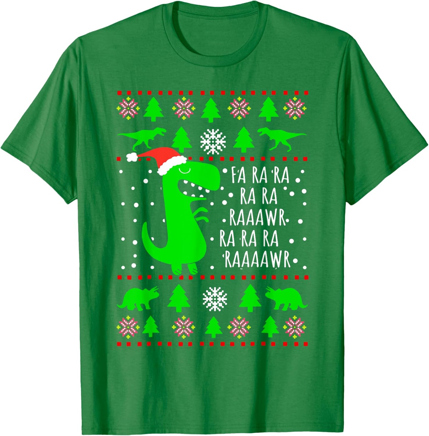 Dinosaur Ugly Christmas Sweater Fa Ra Rawr Family Kids Boys T-Shirt - T-Shirt | Irish Green