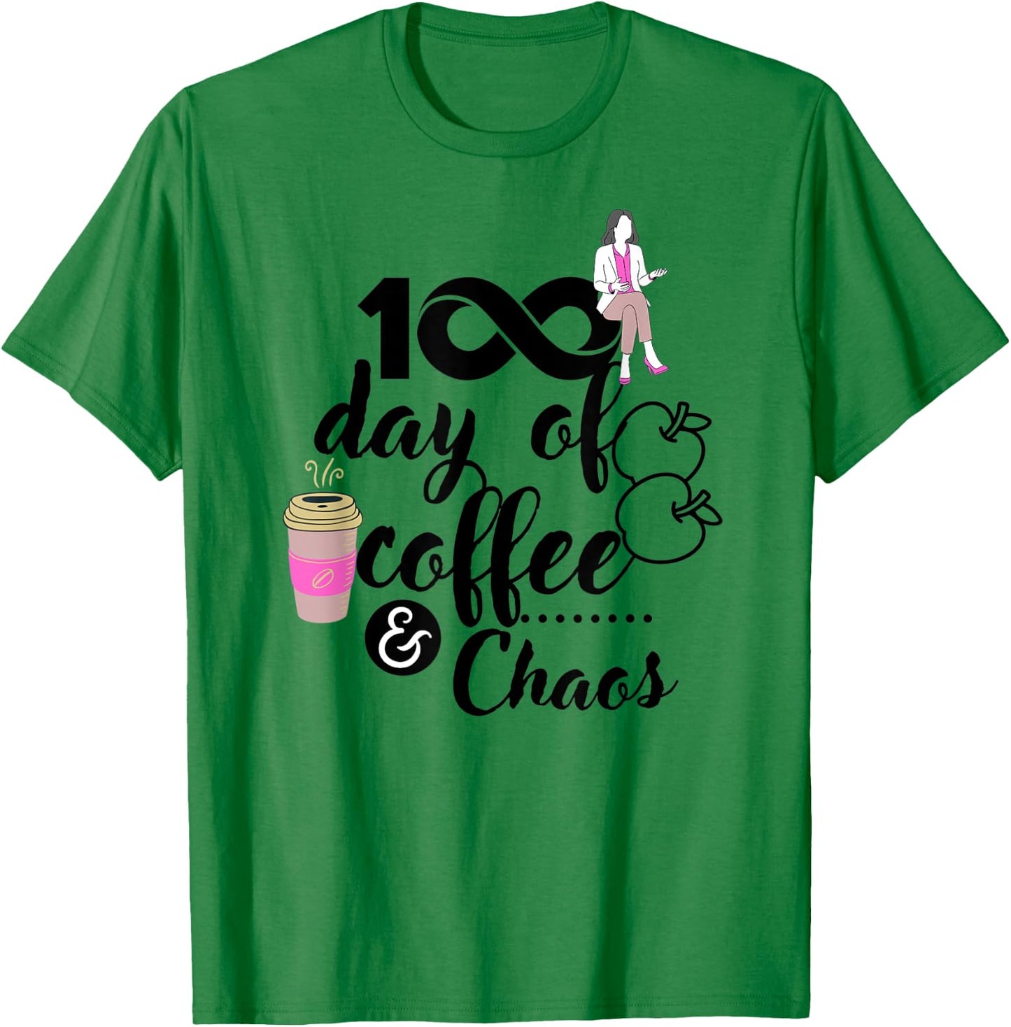 This Teacher Has Been Running On Coffee And Chaos 100 Days Women Kids T-Shirt - T-Shirt | Irish Green