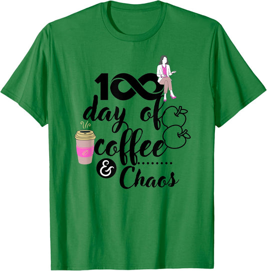 This Teacher Has Been Running On Coffee And Chaos 100 Days Women Kids T-Shirt - T-Shirt | Irish Green