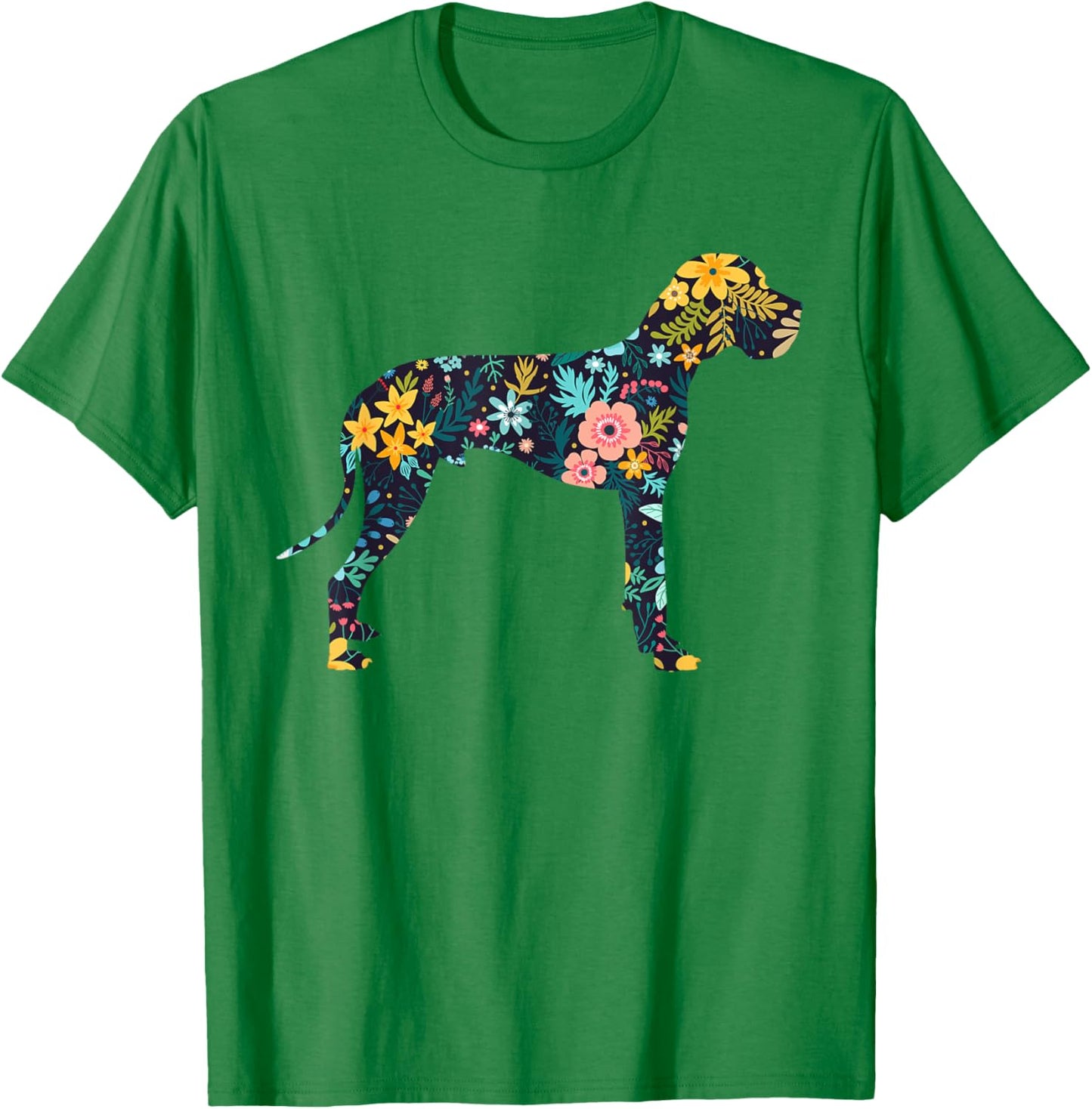 Great Dane Floral Dog Silhouette Graphic T-Shirt - T-Shirt | Irish Green
