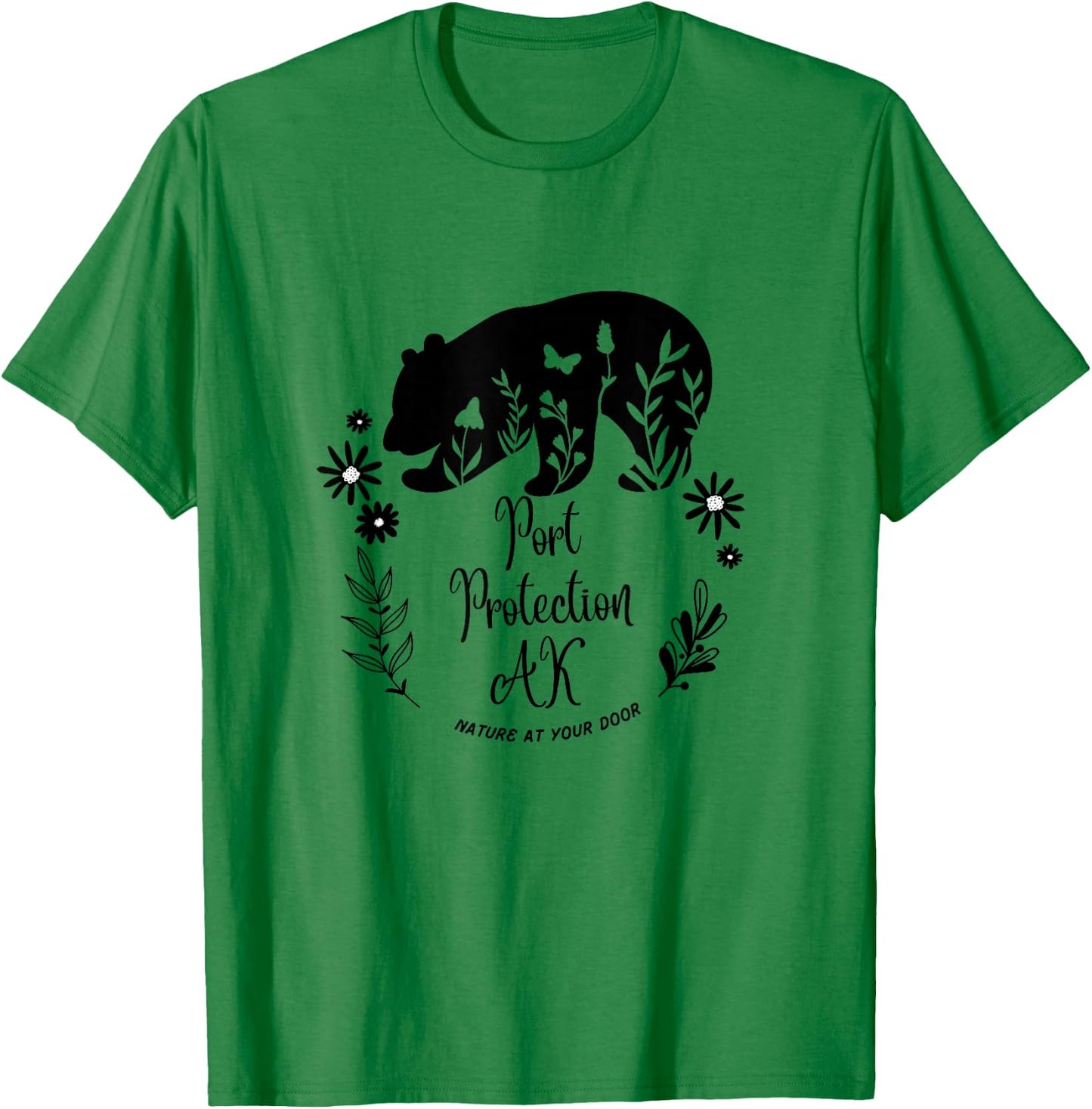Port Protection Alaska Bear & Flowers Nature At Your Door T-Shirt - T-Shirt | Irish Green