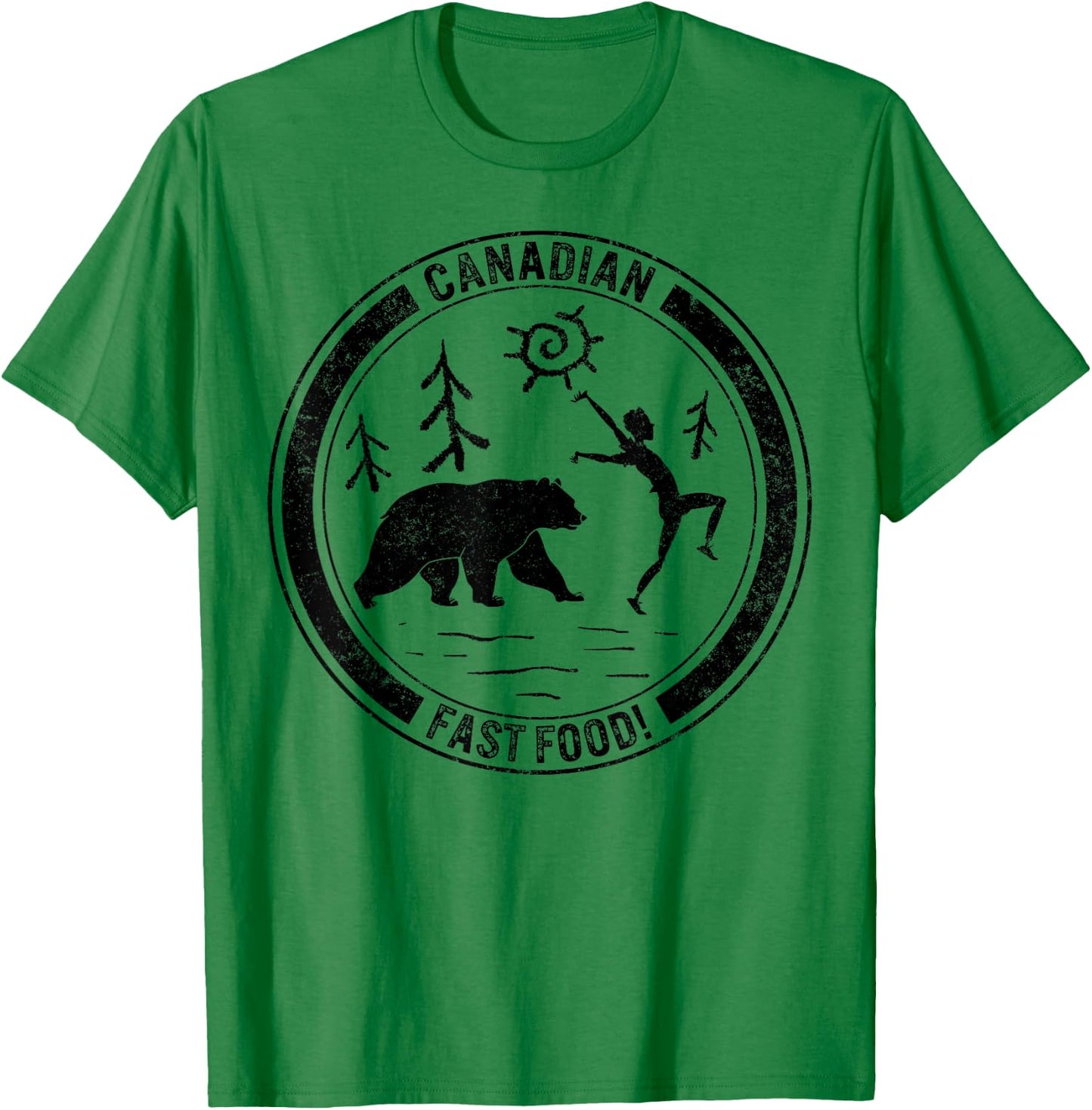 Camping Canadian Fast Food Running Man Bear Forest Design Te T-Shirt - T-Shirt | Irish Green