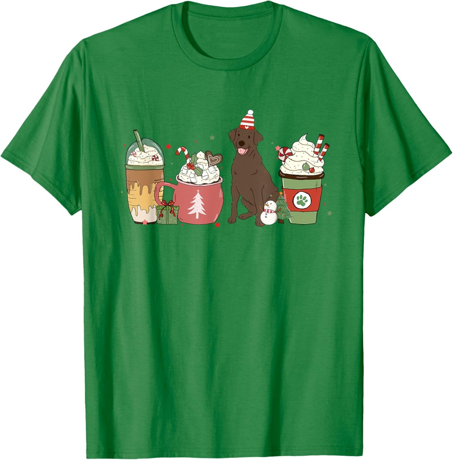 Chocolate Lab Coffee Latte Winter Christmas Dog Mom Holiday Women Kids T-Shirt - T-Shirt | Irish Green