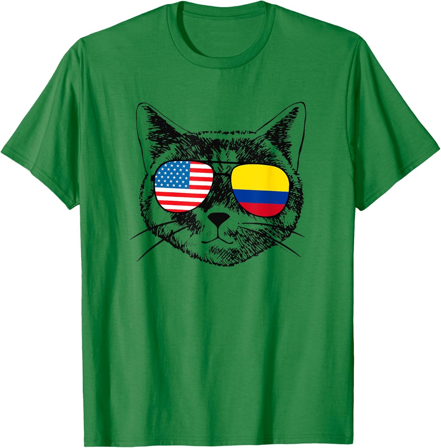 Funny Cat Half American Colombian Colombia Flag Men Women T-Shirt - T-Shirt | Irish Green