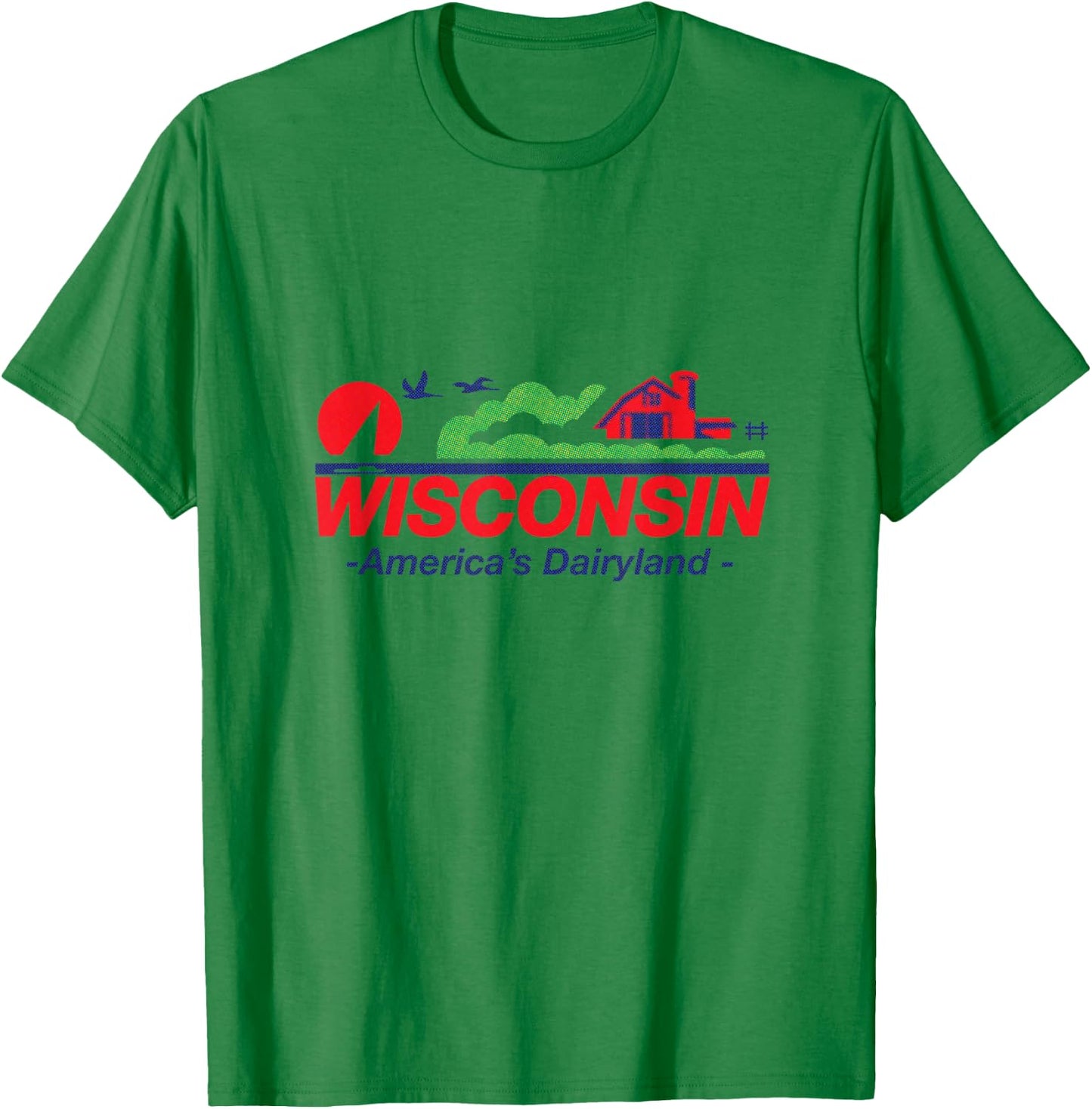 Wisconsin License Plate America's Dairyland Halftone Retro T-Shirt - T-Shirt | Irish Green