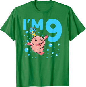 I'm 9 Blob Fish 9th Birthday Blobfish T-Shirt - T-Shirt | Irish Green