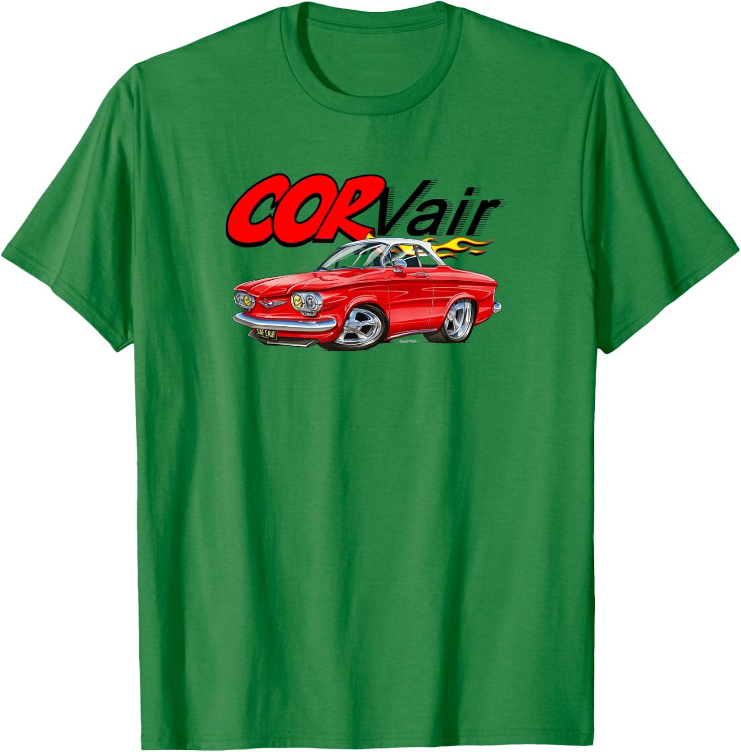 Corvair Cartoon 1960 Monza Coupe Drawing T-Shirt - T-Shirt | Irish Green