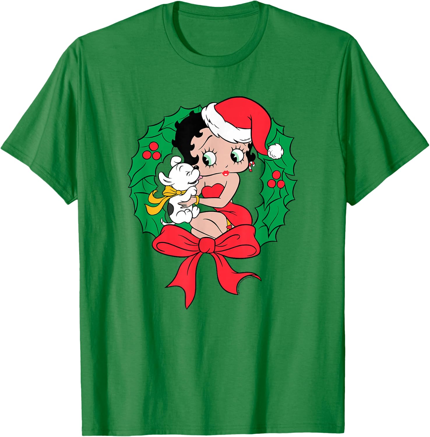 Betty Boop Santa Outfit Seated Wreath T-Shirt - T-Shirt | Irish Green