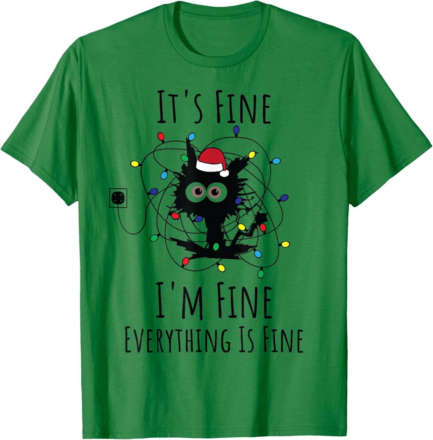 I'm Fine Everything Is Fine Cute Cat Christmas Lights Xmas T-Shirt - T-Shirt | Irish Green