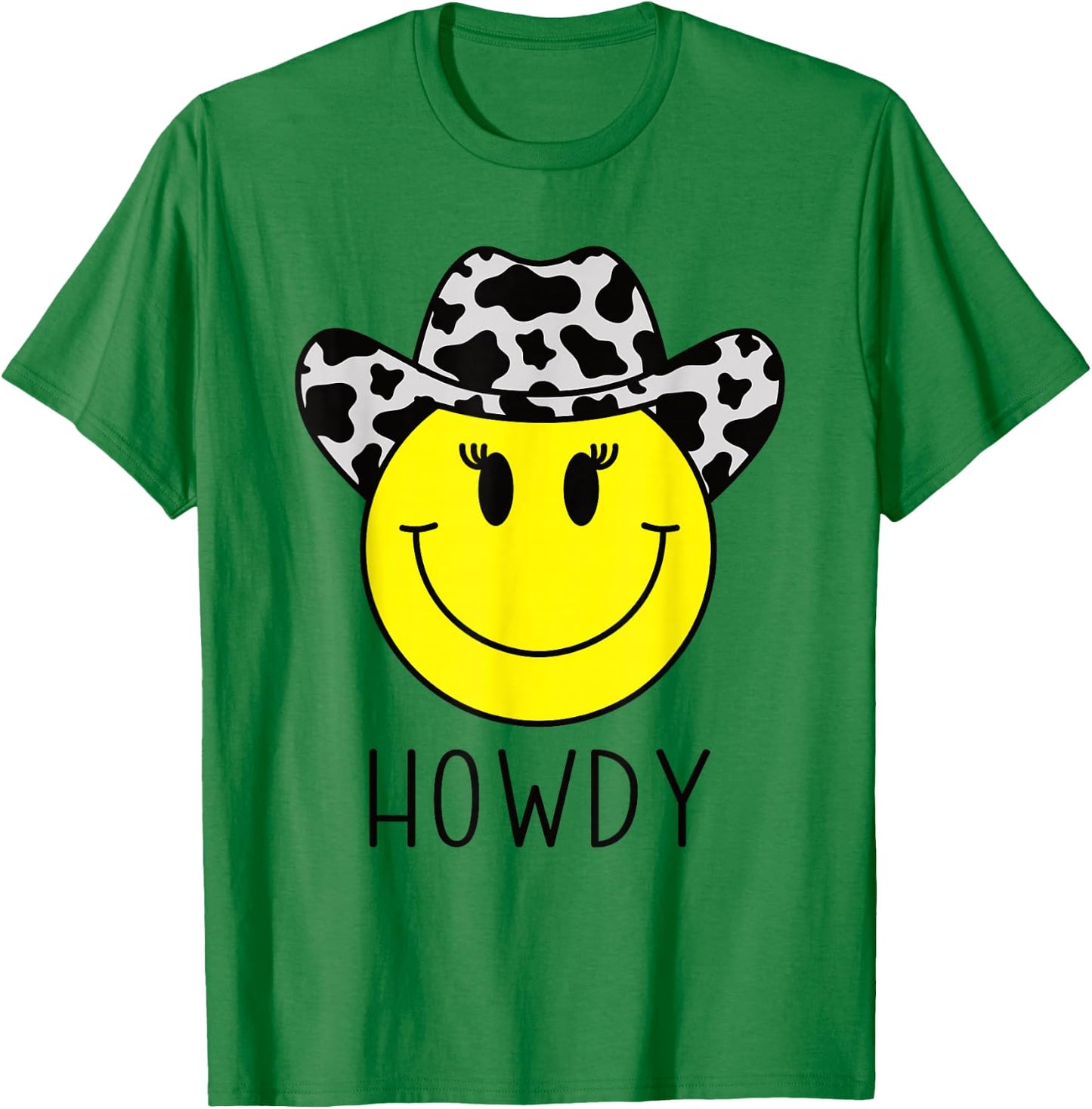 Cute Howdy Western Yellow Happy Smiling Smile Face Cowgirl T-Shirt - T-Shirt | Irish Green