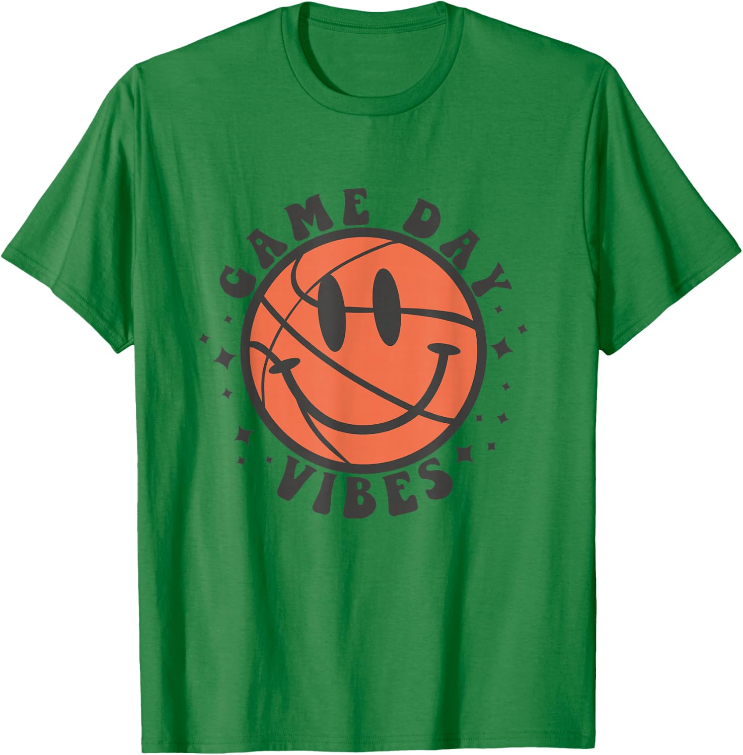 Game Day Vibes Groovy Retro Happy Face Basketball Fan Lover T-Shirt - T-Shirt | Irish Green