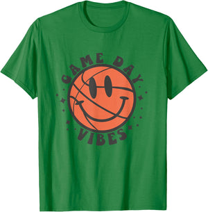 Game Day Vibes Groovy Retro Happy Face Basketball Fan Lover T-Shirt - T-Shirt | Irish Green