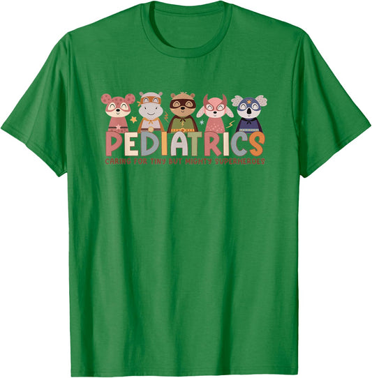 Pediatric Nurse Caring For Tiny But Mighty Superhero Animals T-Shirt - T-Shirt | Irish Green
