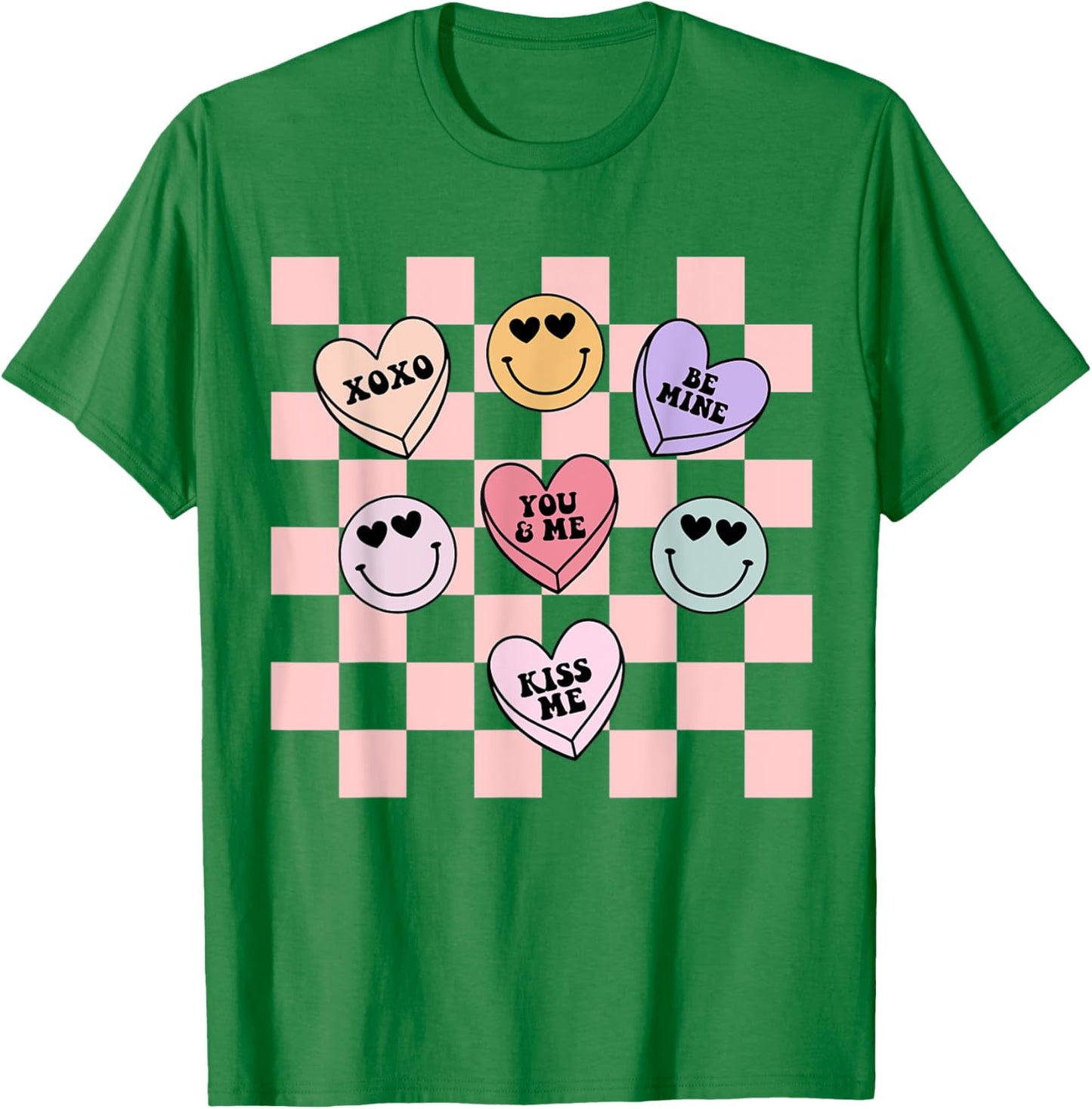 Retro Valentines Day Smile Face Candy Heart Girls Kids Women T-Shirt - T-Shirt | Irish Green