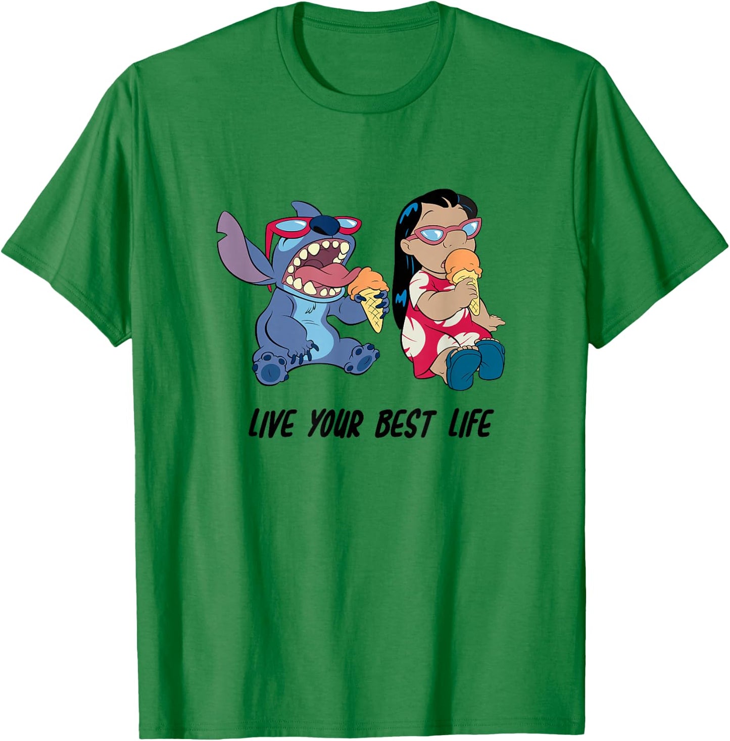 Disney Lilo & Stitch Eating Ice Cream Live Your Best Life T-Shirt - T-Shirt | Irish Green