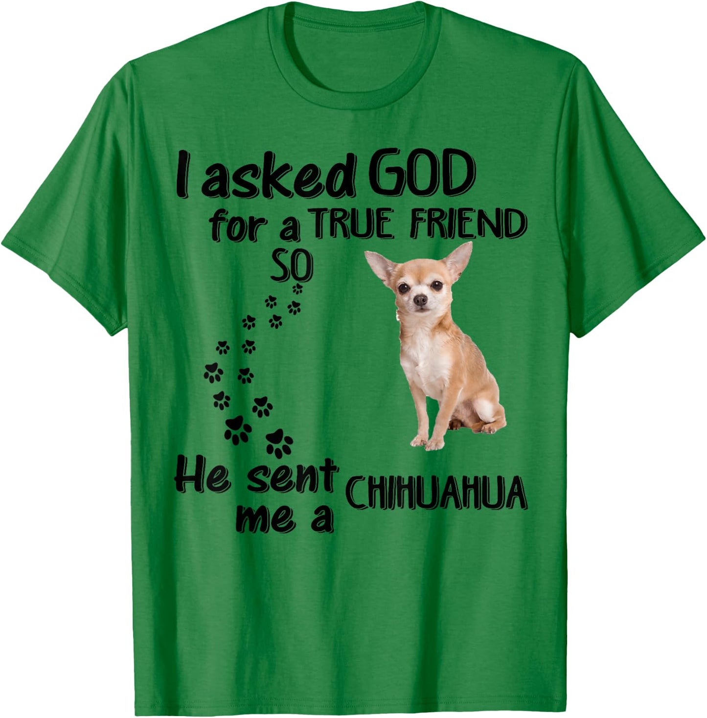 I Asked God For True Friend So He Sent Chihuahua T-Shirt - T-Shirt | Irish Green