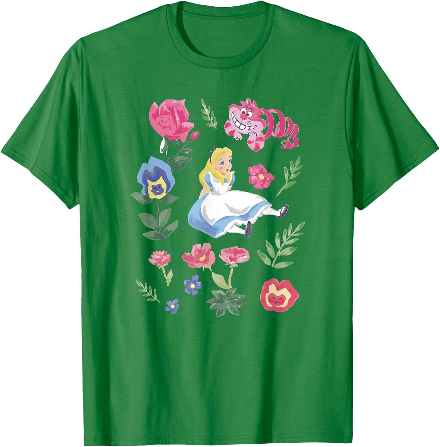 Disney Alice in Wonderland Alice Cheshire Cat Floral T-Shirt - T-Shirt | Irish Green