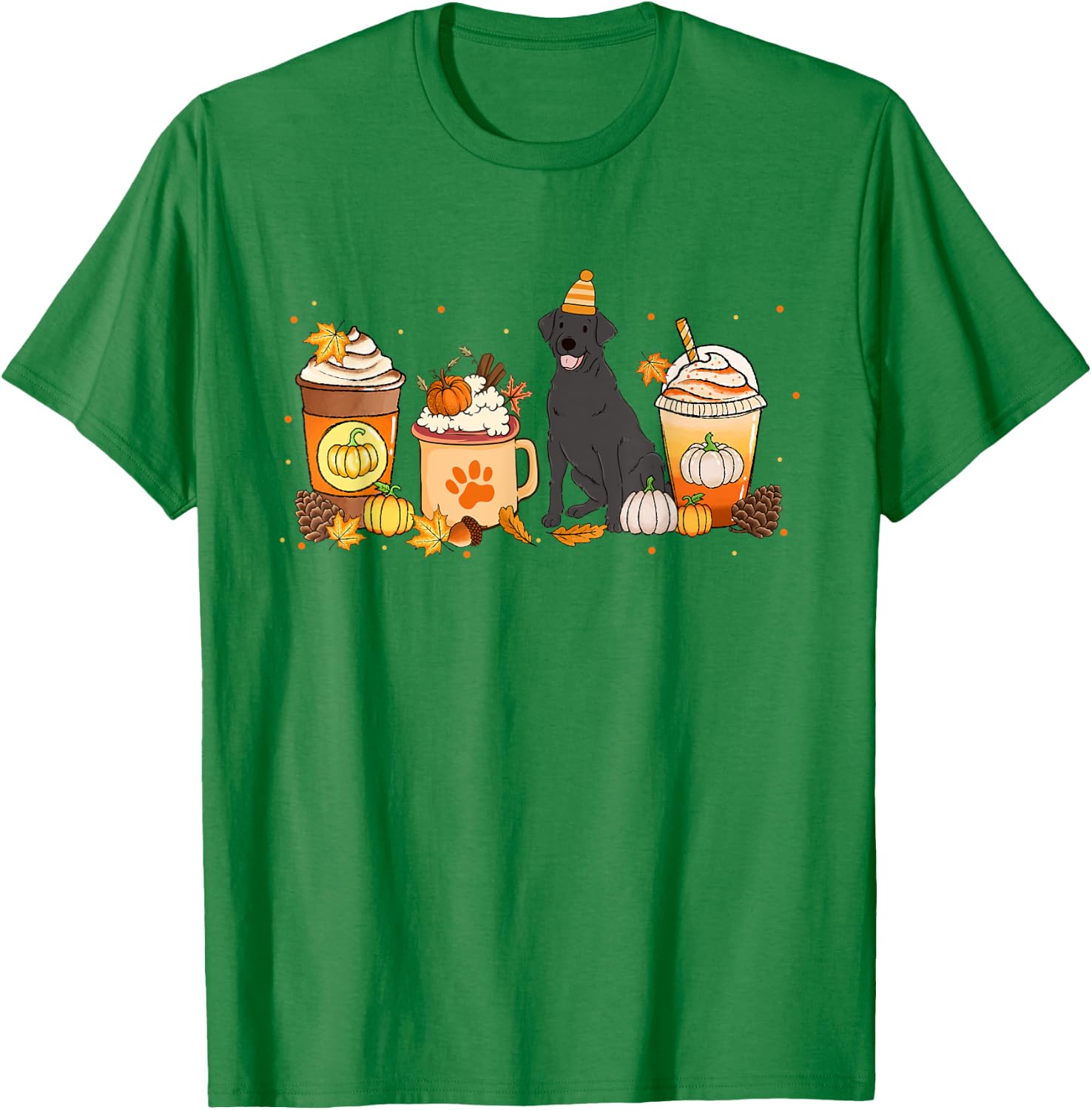 Labrador Retriever Coffee Pumpkin Spice Fall Thanksgiving T-Shirt - T-Shirt | Irish Green
