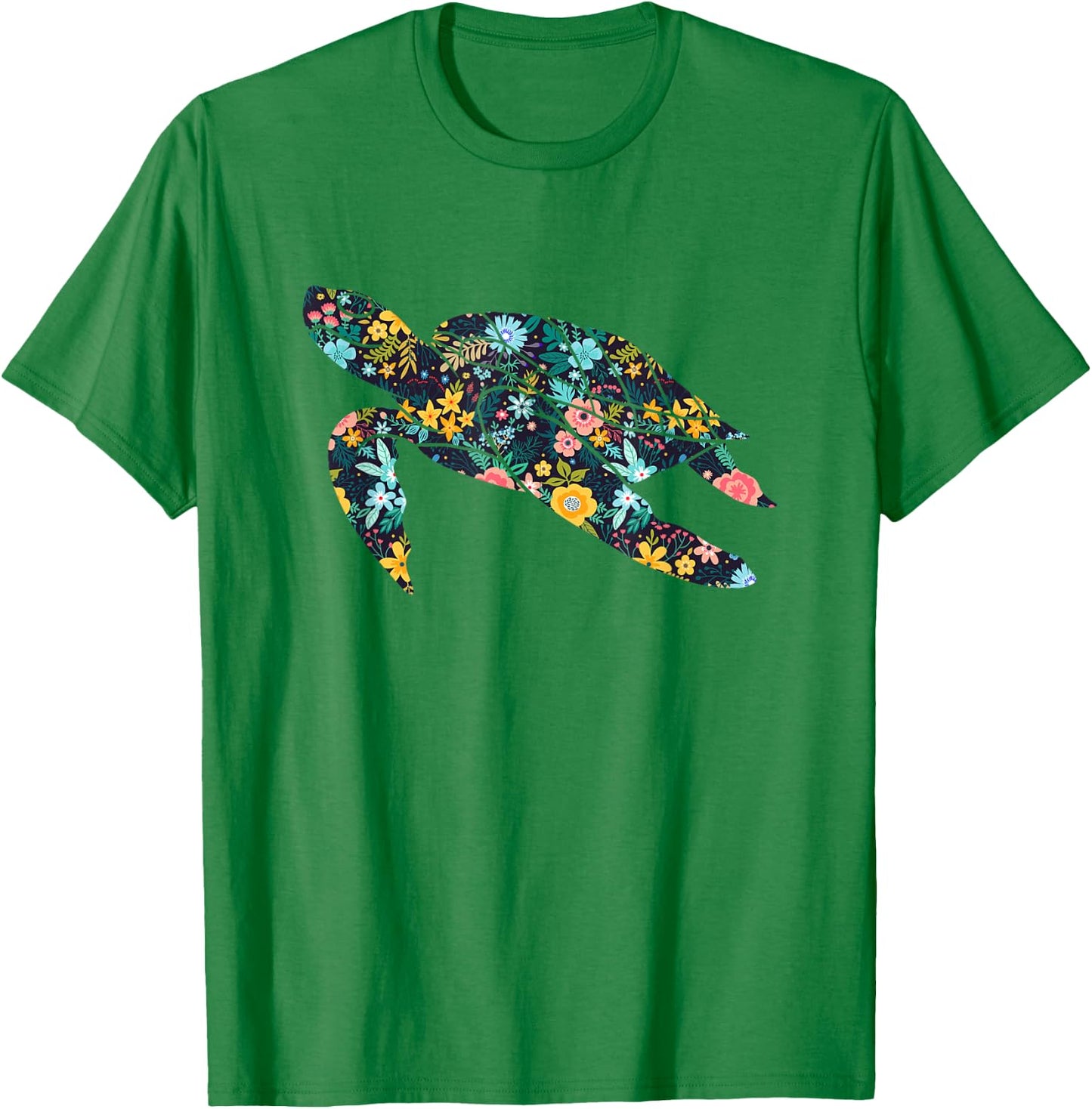 Floral Sea Turtle Silhouette Girls Graphic T-Shirt - T-Shirt | Irish Green