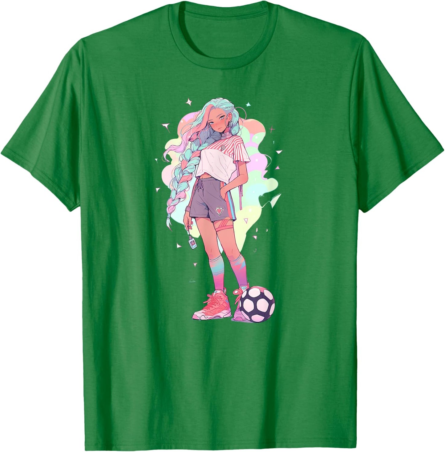 Soccer Girl in funny Pastel japan Anime Aesthetic japanese T-Shirt - T-Shirt | Irish Green