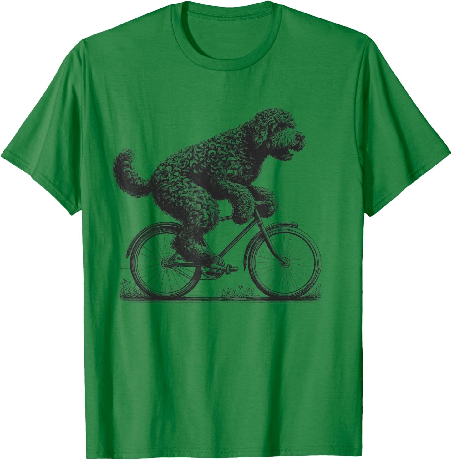Portuguese Water Dog Riding a Bike Bicycle Biker Cycling Men Women Girls Kids T-Shirt - T-Shirt | Irish Green