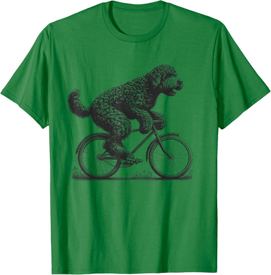 Portuguese Water Dog Riding a Bike Bicycle Biker Cycling Men Women Girls Kids T-Shirt - T-Shirt | Irish Green