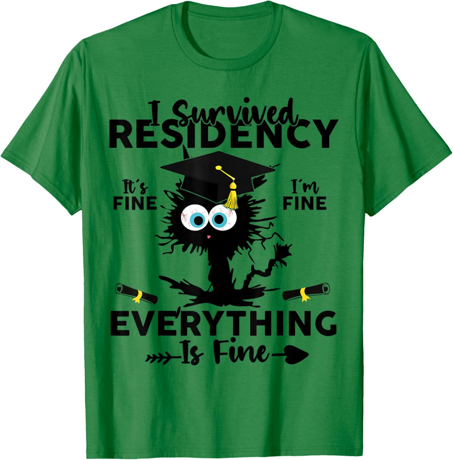 I Survived Residency Black Cat Residency Graduation Doctors Women Girls Kids T-Shirt - T-Shirt | Irish Green