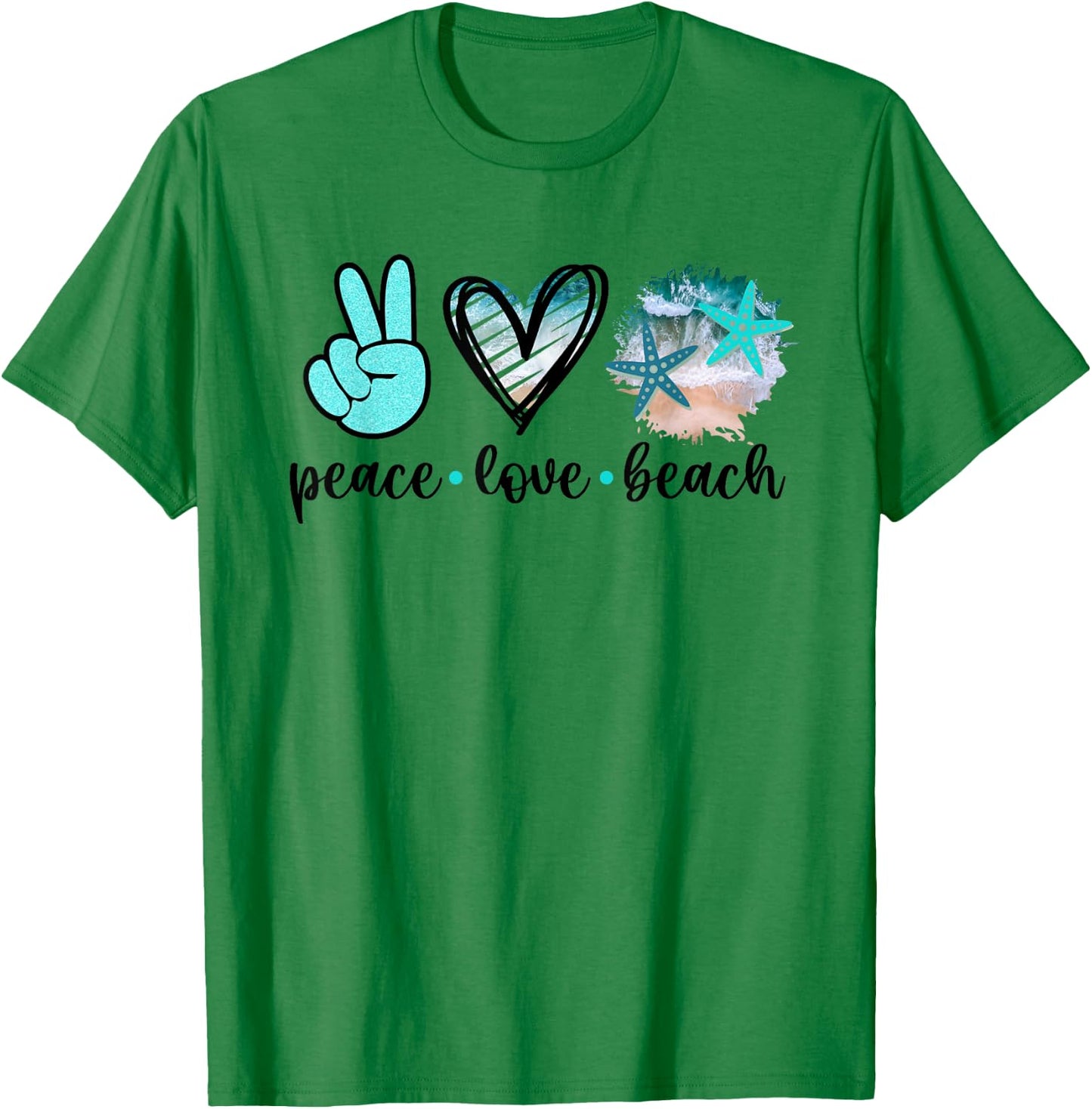 Peace Love Beach - Summer Hippie Ocean Vacation Sun Seaside T-Shirt - T-Shirt | Irish Green