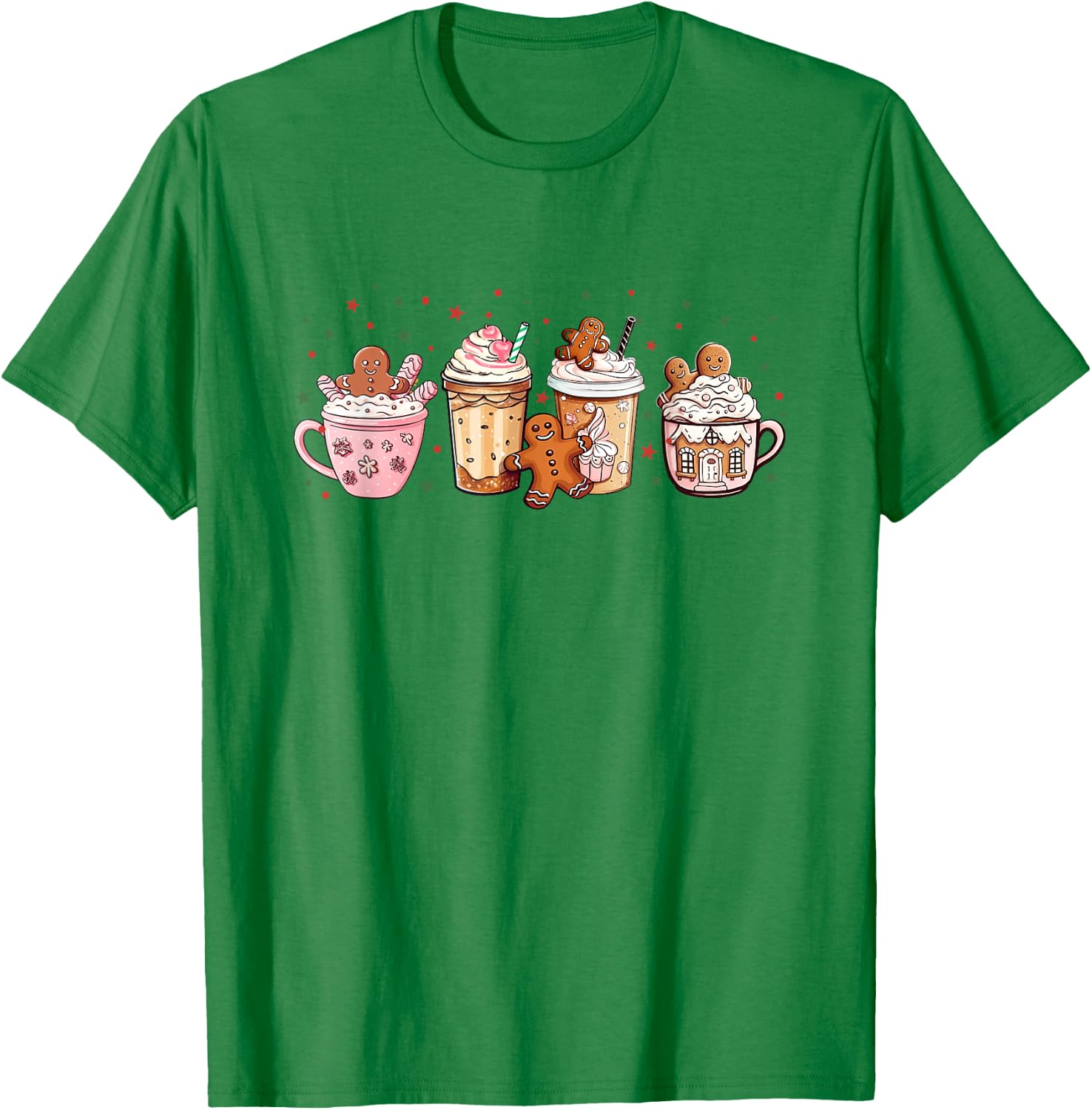 Merry Christmas Gingerbread Cookie Coffee Cups Latte Drink T-Shirt - T-Shirt | Irish Green