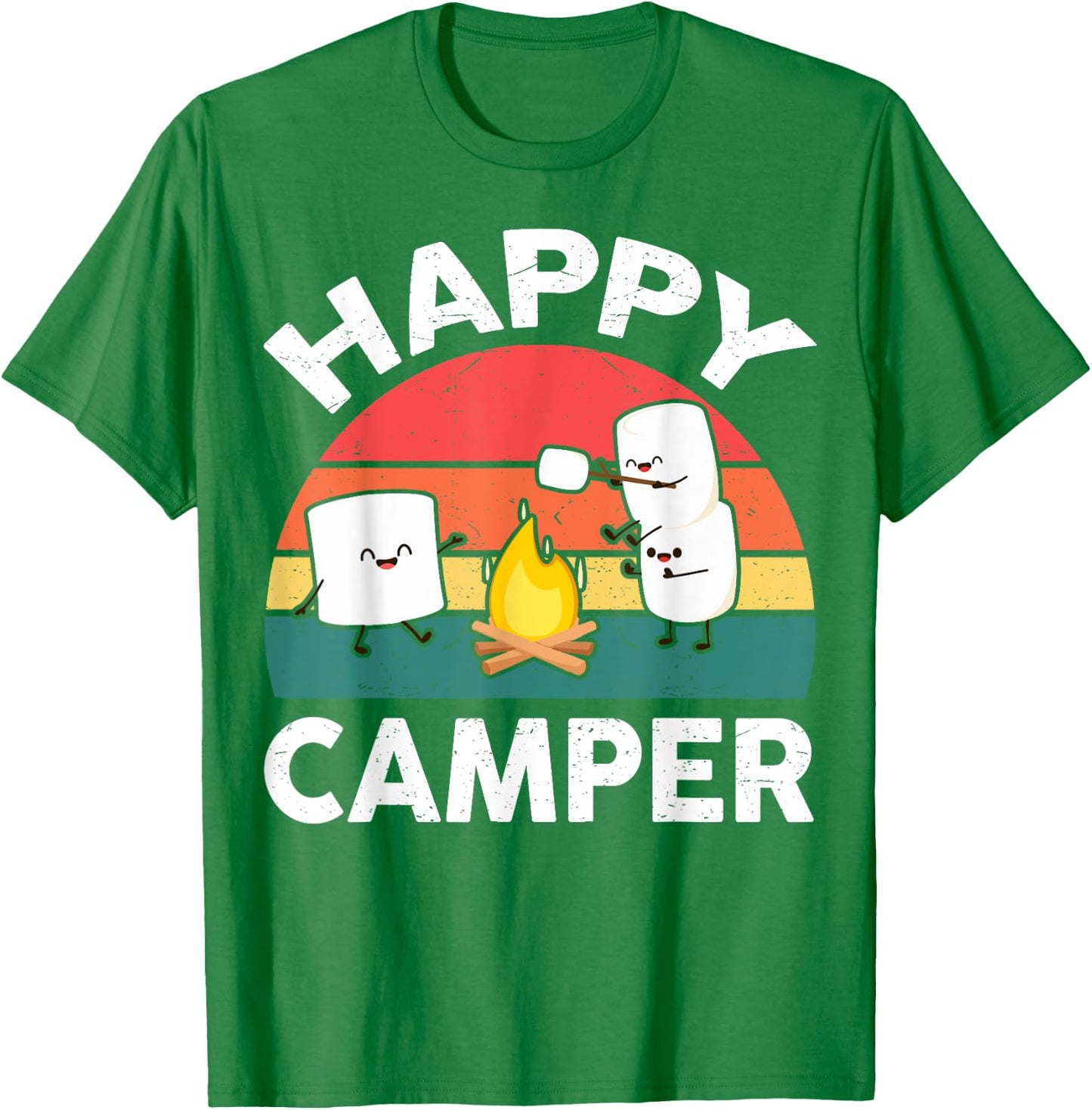 Funny Happy Camper Kids Boy Girl Toddler Marshmallow Camping T-Shirt - T-Shirt | Irish Green