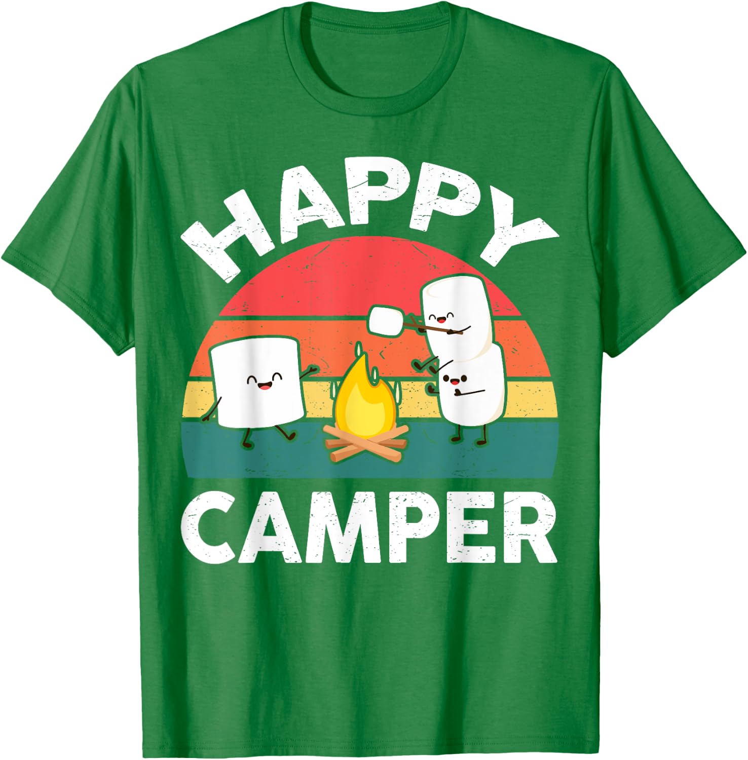 Funny Happy Camper Kids Boy Girl Toddler Marshmallow Camping T-Shirt - T-Shirt | Irish Green