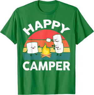 Funny Happy Camper Kids Boy Girl Toddler Marshmallow Camping T-Shirt - T-Shirt | Irish Green