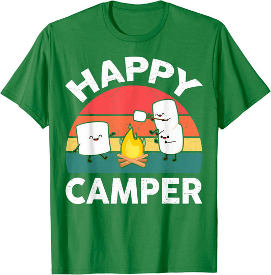 Funny Happy Camper Kids Boy Girl Toddler Marshmallow Camping T-Shirt - T-Shirt | Irish Green