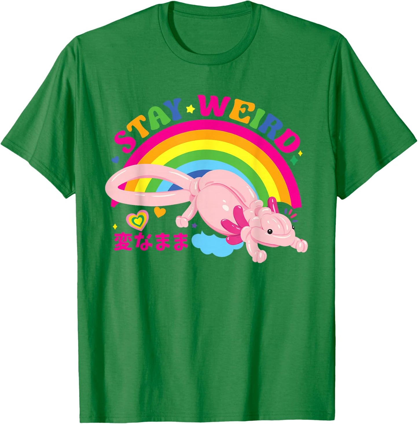 Kidcore Clothes Balloon Axolotl Aesthetic Decora Stay Weird T-Shirt - T-Shirt | Irish Green