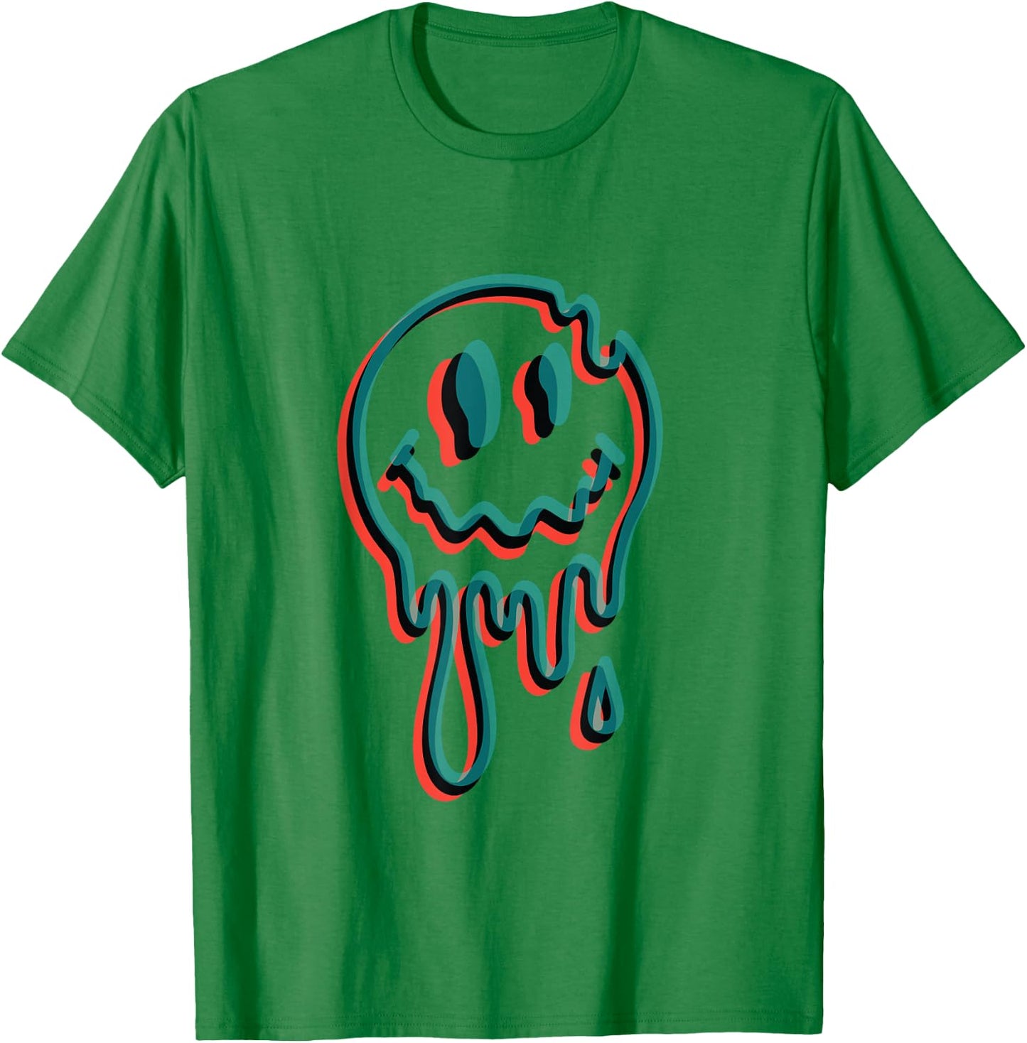 Melting Smiling Face Glitch Trippy Dripping T-Shirt - T-Shirt | Irish Green