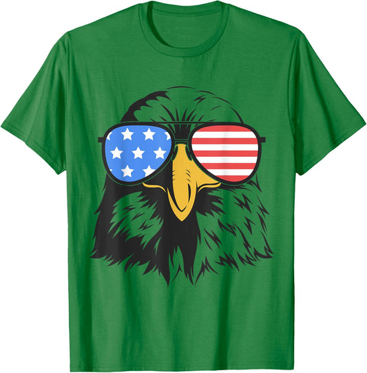 4th of July Bald Eagle in Sunglasses American Flag Freedom Kids Men T-Shirt - T-Shirt | Irish Green