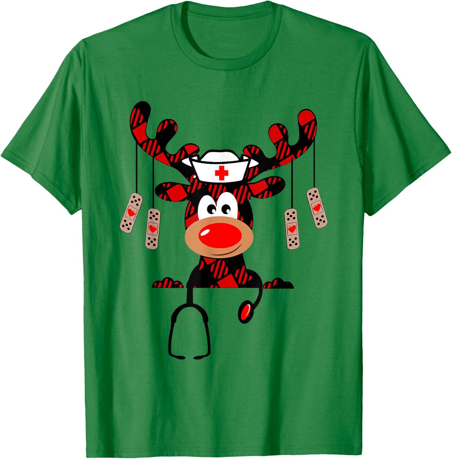 Nurse Christmas Reindeer Nurse Plaid NICU RN LPN Scrub Top T-Shirt - T-Shirt | Irish Green
