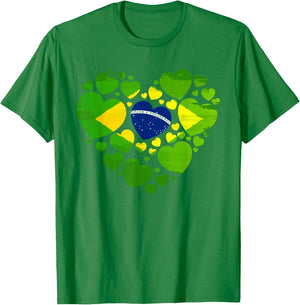 Brazilian Flag Heart Idea & Brazil Flag Heritage T-Shirt - T-Shirt | Irish Green