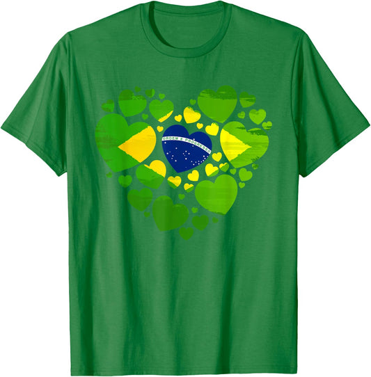 Brazilian Flag Heart Idea & Brazil Flag Heritage T-Shirt - T-Shirt | Irish Green