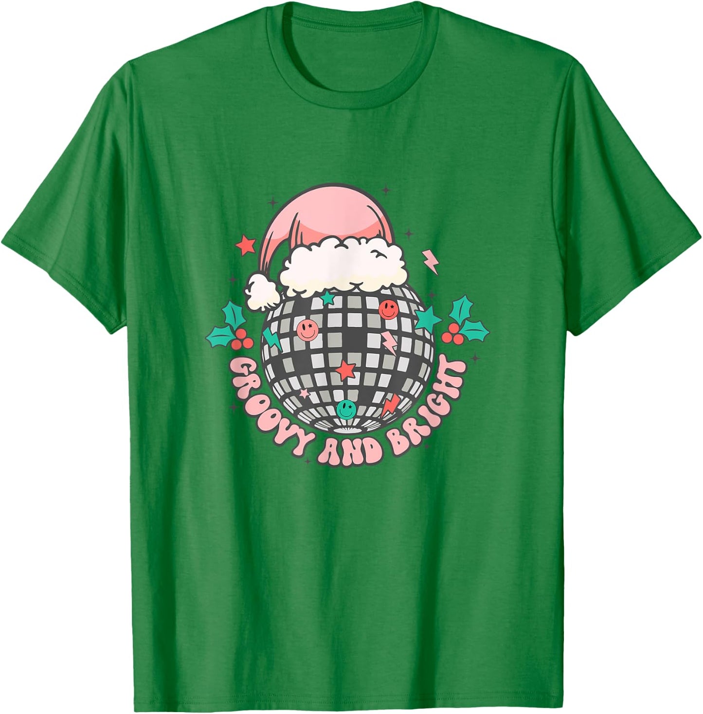 Disco Christmas Ball Retro Groovy Bright Santa Hat T-Shirt - T-Shirt | Irish Green